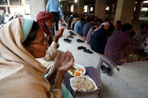 A large number of people breaking fast (Iftar) during the holy month of Ramazan ul Mubarak.