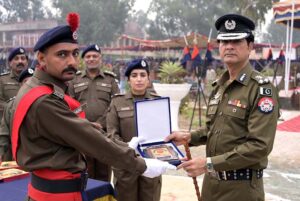 Police personnel performing parade during Passing Out Parade ''Basic Recruit Class Course'' held at Police Training School.
