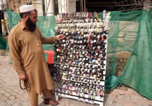 A vendor displaying and selling handmade bread baskets to attract customers