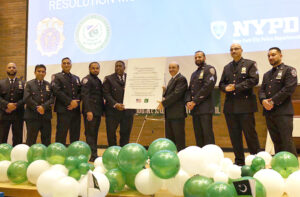 Ambassador Masood Khan addressing a large gathering of Police officers and the members of Pakistani diaspora who had gathered at NYPD headquarters to celebrate “Pakistan Heritage and Resolution Month” being organized by New York Police Department.