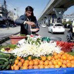A vendor selling fresh salad on his handcart at near Shamsabad