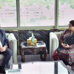 Ambassador of Azerbaijan to Pakistan Khazar Farhadov calls on Minister of State for IT and Telecommunication Ms. Shaza Fatima Khawaja.