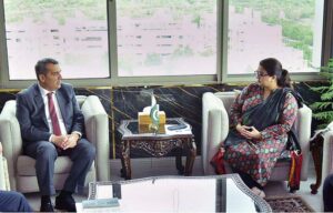 Ambassador of Azerbaijan to Pakistan Khazar Farhadov calls on Minister of State for IT and Telecommunication Ms. Shaza Fatima Khawaja.