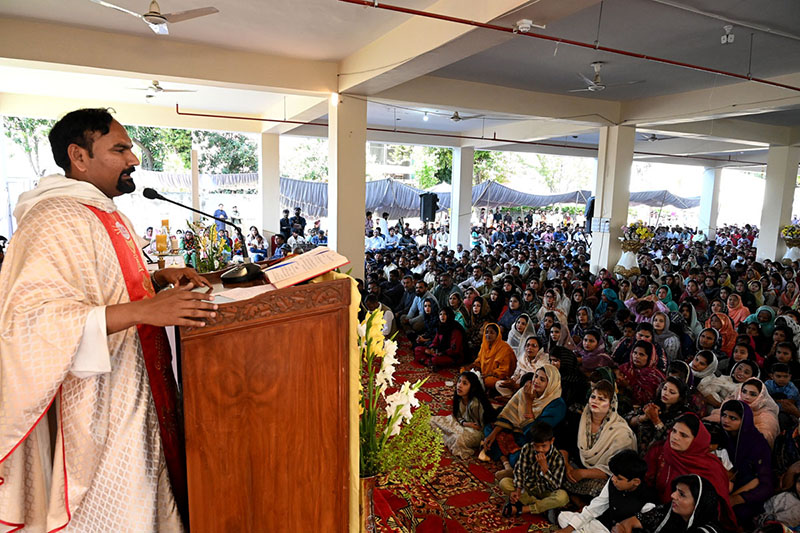 A large numbers of people of Christian community attending religious rituals to mark the celebrating the Easter at Fatima Church F-8.