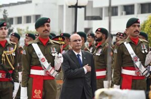 President Asif Ali Zardari inspecting the Guard of Honour, at Aiwan-e-Sadr.