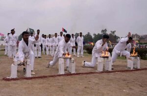 Police personnel performing parade during Passing Out Parade ''Basic Recruit Class Course'' held at Police Training School.