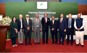 Federal Minister for Finance & Revenue, Muhammad Aurangzeb stresses the significance of a robust financial market at the Gong Ceremony, Pakistan Stock Exchange. Emphasizing its role in driving economic growth and attracting investments.