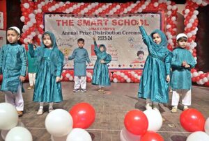 Students performing in tableau during annual prize distribution ceremony 2023-2024 of local school