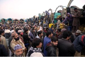 A large number of people purchasing fruits and vegetables in connection with upcoming Holy Month of Ramadan at Islamabad Fruit and vegetable market