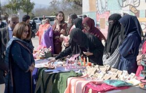 Women visiting stalls at 10th National Women at Work commemorating International Women's Day organised by Lok Virsa with the collaboration of Devcom-Pakistan and dtn.
