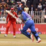Multan Sultans batter Usman khan play a shot during the Pakistan Super League (PSL 9) Twenty20 cricket match between Multan Sultans and Islamabad United at Pindi Cricket Stadium