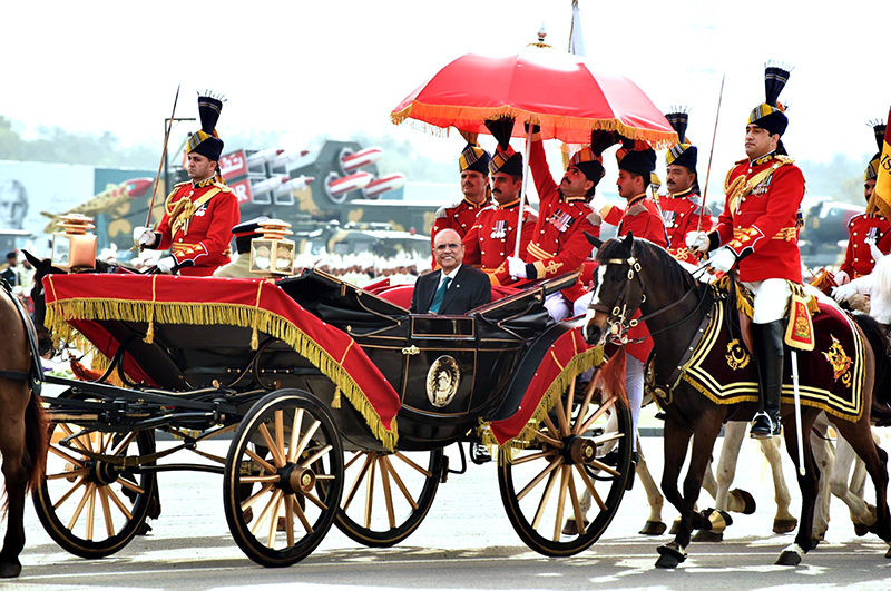 President Asif Ali Zardari arriving at the Pakistan Day Parade Ceremony, at Shakarparian Parade Ground