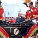 President Asif Ali Zardari arriving at the Pakistan Day Parade Ceremony, at Shakarparian Parade Ground