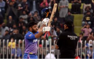 Multan Sultans batter Usman khan play a shot during the Pakistan Super League (PSL 9) Twenty20 cricket match between Multan Sultans and Islamabad United at Pindi Cricket Stadium