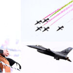 President Asif Ali Zardari witnessing the fly-past of aerobatic aircrafts during the Pakistan Day Parade ceremony, at Shakarparian Parade Ground