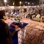 Federal Minister for Education and Professional Training Khalid Maqbool Siddiqui addressing during Rashan bags distribution by Khidmat-e-Khalak Foundation at KKF hospital