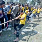 Students participating in Tug of War competition during 58th Annual Sports Festival 2024 at Government Graduate College Samanaabad.