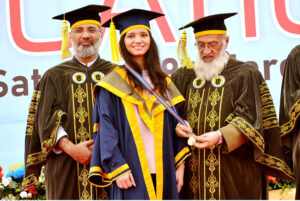 Vice Chancellor ISRA University Dr. Ahmad Waliullah kazi is giving away degrees among to the successful graduate student during 21st convocation of ISRA University