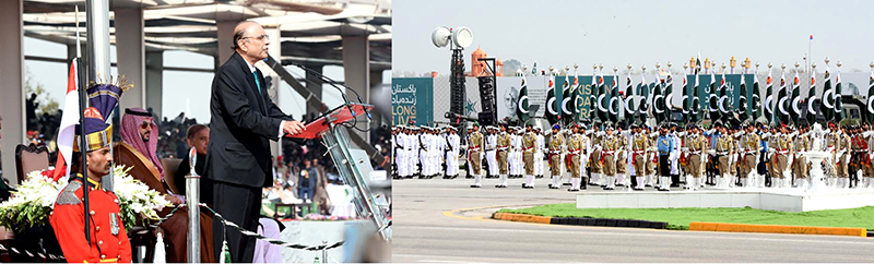 President Asif Ali Zardari addressing the Pakistan Day Parade ceremony, at Shakarparian Parade Ground