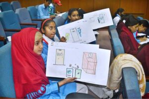 Students of different Schools participating in a poster competition organized by State Bank Multan. 
