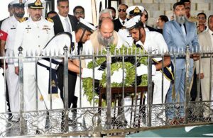Federal Minister for Commerce Jam Kamal Khan offering Fateha at the Mausoleum of Father of the Nation Quaid-e-Azam Mohammed Ali Jinnah.