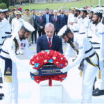 Prime Minister of Pakistan, Mr Muhammad Shehbaz Sharif laying floral wreath at Shuhada Monument at Naval Headquarters