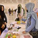 Students visiting different stalls during the Research Arena exhibition held at the University of Sargodha
