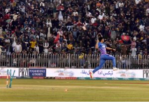 Multan Sultans batter Muhammad Rizwan play a shot during the Pakistan Super League (PSL 9) Twenty20 cricket match between Multan Sultans and Islamabad United at Pindi Cricket Stadium