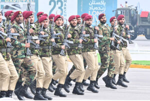 Pakistan Navy troops participate in Pakistan Day 2024 parade march past ceremony, at Shakarparian Parade Ground