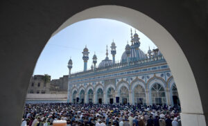 A large number of people attending Congregation Prayer (Friday Prayer) at Markazi Jamia Masjid in the holy fasting month of Ramzan.