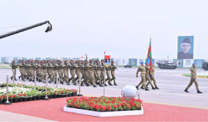 A contingents of Azarbaijan Army participate in Pakistan Day 2024 parade march past ceremony, at Shakarparian Parade Ground