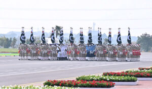A contingents of Azarbaijan Army participate in Pakistan Day 2024 parade march past ceremony, at Shakarparian Parade Ground