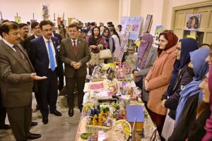 Vice Chancellor University of Sargodha Prof. Dr. Qaisar Abbas visiting different stalls during Research Arena Exhibition held at University of Sargodha