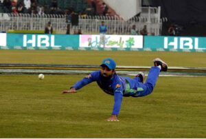 Islamabad United batter Shadab Khan Play a shot during the Pakistan Super League (PSL 9) Twenty20 cricket match between Multan Sultans and Islamabad United at Pindi Cricket Stadium