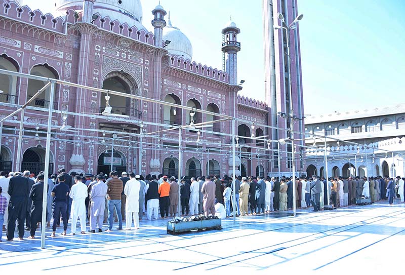 A large number of people offering seconnd Namaz-e-Jumma at Jhang Bazaar Masjid during Holy Fasting Month of Ramzanul Mubarak.