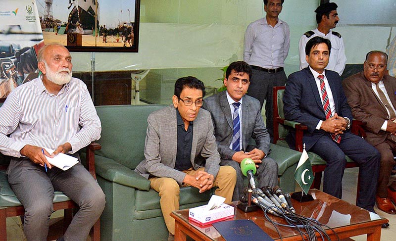 Dr Khalid Maqbool Siddiqui Federal Minister for Education and Professional Training addressing Press Conference at NAVTTC Regional office Sindh.