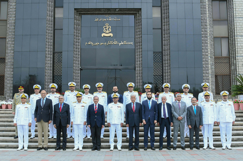 Prime Minister of Pakistan and Chief of the Naval Staff Admiral Naveed Ashraf alongwith Government officials in a group photo at Naval Headquarters.