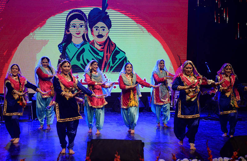 Female Artists performing on stage during function to mark Punjab Culture Day at Alhamra