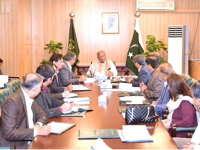 Federal Minister for Housing and Works, Mian Riaz Hussain Pirzada chairs a meeting of Pakistan Public Works Department at Ministry. Dr. Shahzad Khan Bangash, Secretary Housing and Works, Chief Engineers of all zones and other senior officers of the ministry and PWD are also present during the meeting.