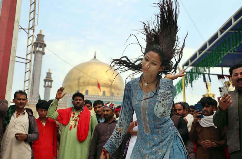 Devotees performing dhamal at the shrine of Hazrat Lal Shahbaz Qalandar on the occasion of 772nd urs celebration.