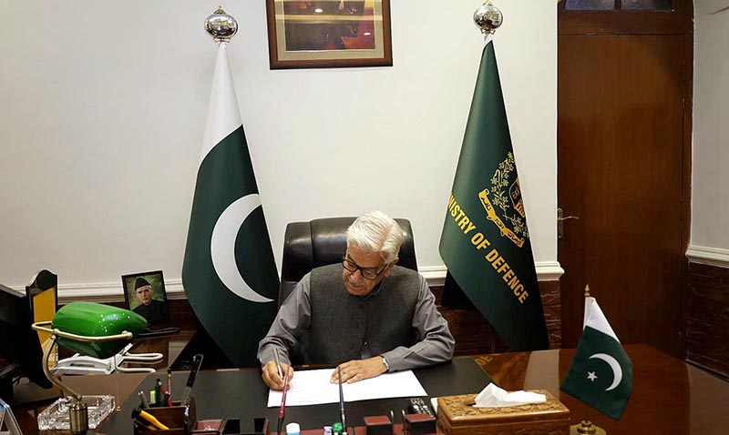 Khawaja Muhammad Asif assuming charge as Minister for Defence & Defence Production, at Ministry of Defence.