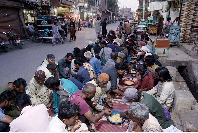 A large number of people breaking fast (Iftar) during the holy month of Ramazan ul Mubarak.