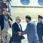 Chief Minister Balochistan, Mir Sarfraz Bugti receiving Prime Minister Muhammad Shehbaz Sharif upon his arrival.