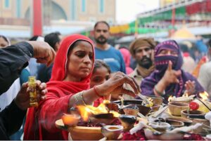 Devotees performing dhamal at the shrine of Hazrat Lal Shahbaz Qalandar on the occasion of 772nd urs celebrations