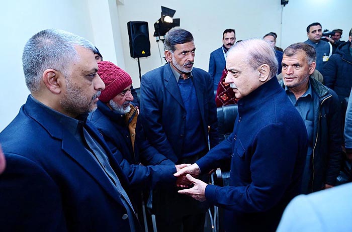 Prime Minister Muhammad Shehbaz Sharif interacting with the families of the deceased and injured in the wake of recent torrential rains and heavy snowfall.