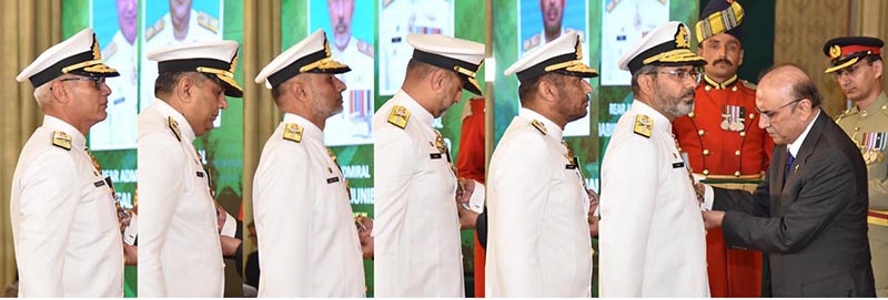 President Asif Ali Zardari conferring the insignias of Hilal-i-Imtiaz (Military) upon officers of the Pakistan Armed Forces, at Aiwan-e-Sadr