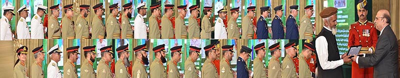 President Asif Ali Zardari conferring the insignias of Hilal-i-Imtiaz (Military) upon officers of the Pakistan Armed Forces, at Aiwan-e-Sadr