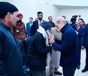 Prime Minister Muhammad Shehbaz Sharif interacting with the families of the deceased and injured in the wake of recent torrential rains and heavy snowfall.