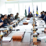 Federal Minister for Finance & Revenue, Muhammad Aurangzeb chairing a meeting during his visit to FBR Headquarters