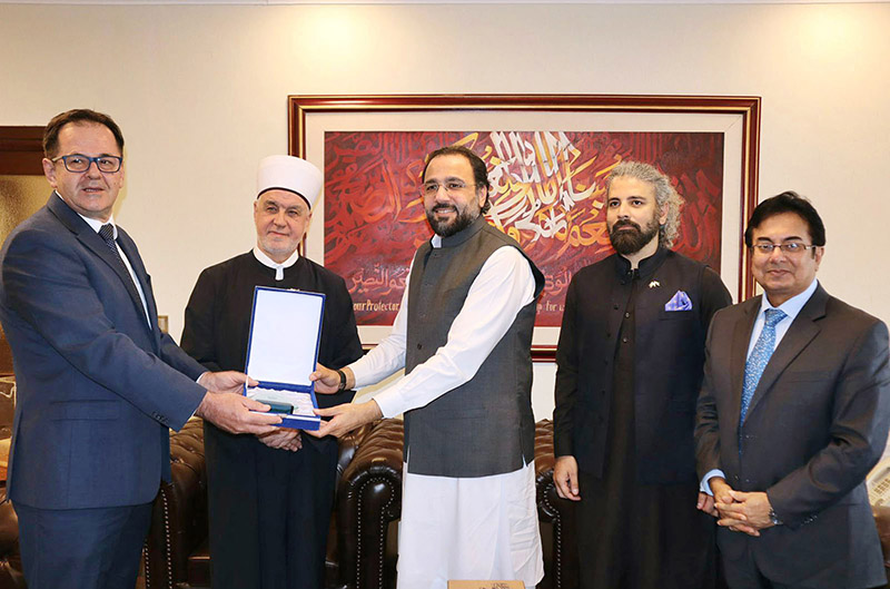 The esteemed Grand Mufti of the Islamic Community of Bosnia and Herzegovina, Dr. Husein ef Kavazovic, calls on the Federal Minister for Overseas Pakistanis and Human Resource Development, Chaudhry Salik Hussain
